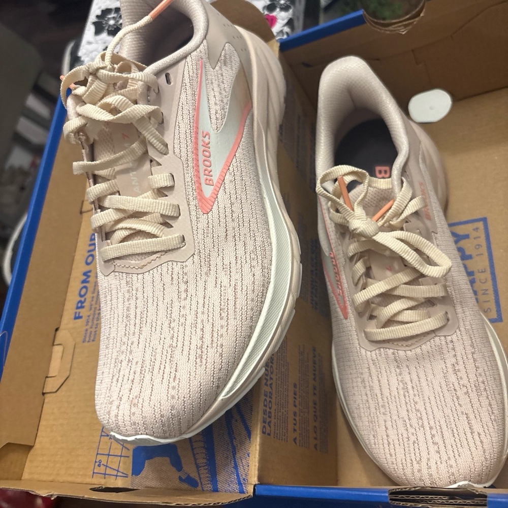 Brooks Neutral Running Shoes - Blush Beige with Coral Accents